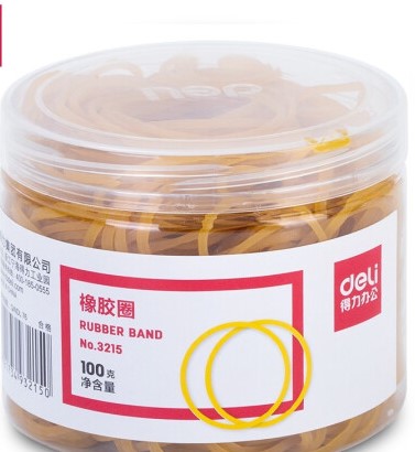 得力3215橡胶圈(黄)(100g/筒)