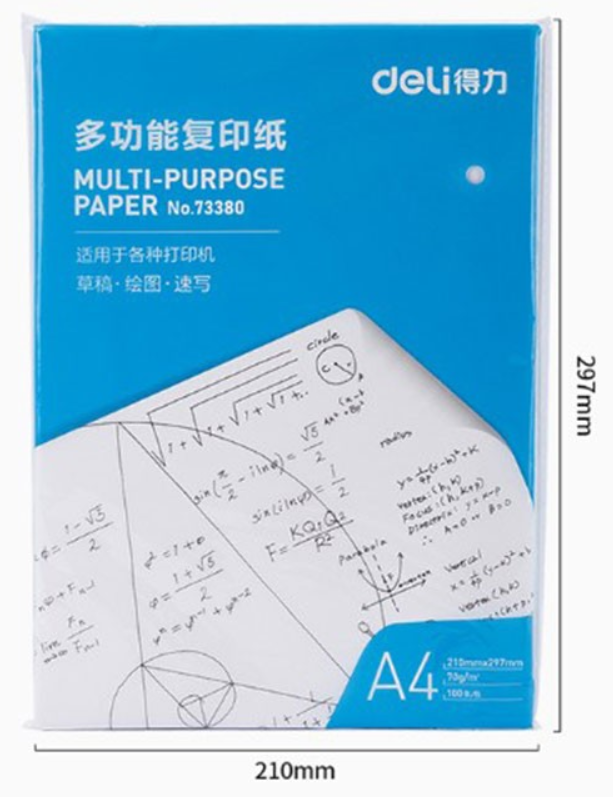 得力（deli）73380 多功能复印纸 A4 80g 100张/包 白色 单包装