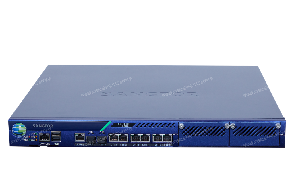 深信服 AC-1000-B2100  性能参数：网络层吞吐量（大包）：10Gb，应用层吞吐量：1.5Gb，带宽性能：1Gb，IPSEC VPN加密性能（最高性能）：200Mb，支持用户数：6000，包转发率：132Kpps，每秒新建连接数：14000，最大并发连接数：600000。
硬件参数：规格：1U，内存大小：8G，硬盘容量：64G SSD+960G SSD，电源：单电源，接口：6千兆电口+2万兆光口SFP+。
功能描述：深信服上网行为管理AC拥有专业的用户认证与管理、应用控制、流量管控、行为审计等功能，结合行为感知平台BA，提供行为日志大数据分析能力，有效识别行为风险。
含：
深信服上网行为审计系统软件V12.0(*1套);
URL&amp;应用识别规则库升级(*1套);
产品质保(*1年);
软件升级(*1年);
未知威胁实时检测和杀毒订阅软件（AC12.0.17及以后版本适用）（*1套）