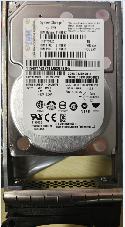 IBM存储硬盘
硬盘型号：SAS 1TB 2.5寸
硬盘FRU：81Y9875
质保期一年