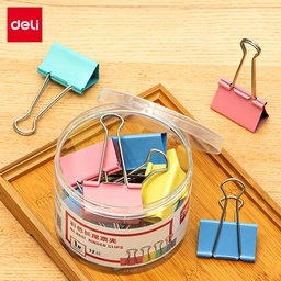 得力8551-1#彩色长尾票夹51mm(筒装)(混)(12只/筒)